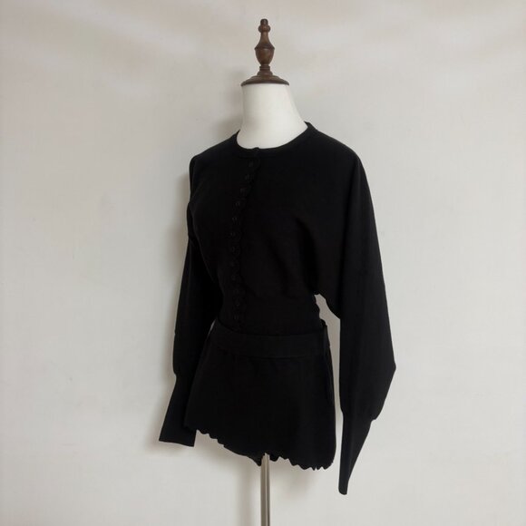 Helsa Elvira Black Knit Ruffled Jumpsuit Shorts - Picture 10 of 14